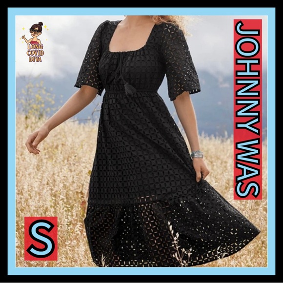 🖤👗🖤EUC/Johnny Was/Jade/Black/Misty Eyelet Midi Dress/Small👗🖤👗 - Picture 1 of 17